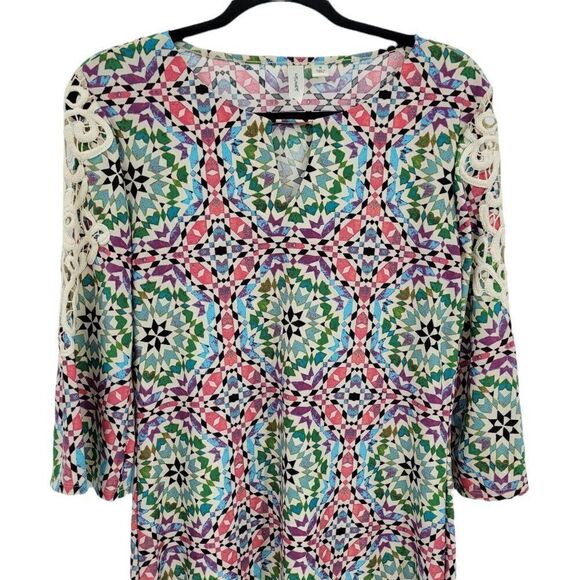 Tacera Dress Womens S Mod 3/4 Crochet Angel Sleeve Keyhole Scoop Neck Shift Pink - Picture 5 of 10